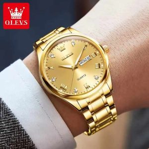 OLEVS 5563 -Stainless Steel Analog Wrist Watch For Male - Full Gold - Image 2