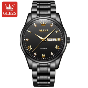 OLEVS 5563 -Stainless Steel Analog Wrist Watch For Male - Full Black - Image 1