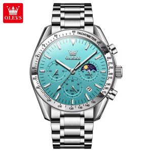 OLEVS 3618 Multifunctional Chronograph Watch Silver Aqua Blue.  - Image 2