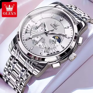 OLEVS 2892 Classic Fashion Chronograph WristWatch Waterproof Silver White. - Image 1