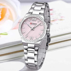 CURREN 9103 Luxury Diamond Watch For Woman Silver & Baby Pink. - Image 3