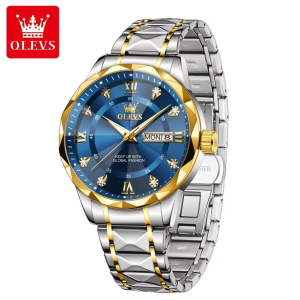 OLEVS 5609 Mens Watches Rhombus Design Stainless Steel Waterproof Silver Gold Blue. - Image 3