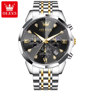 OLEVS 3670 Original Luxury Men's Waterproof Wristwatch Silver Gold Black. - Image 1