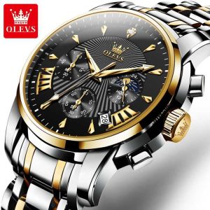 OLEVS 2892 Classic Fashion Chronograph WristWatch Waterproof Gold Black. - Image 3