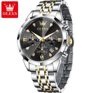 OLEVS 3670 Original Luxury Men's Waterproof Wristwatch Silver Gold Black. - Image 3