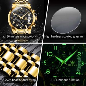 OLEVS  2879 Watch For Male Waterproof Gold Black. - Image 3