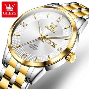OLEVS 9917 Men's Watch Date Week Display Classic Simple Stainless Steel Waterproof Gold White. - Image 4
