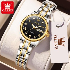 OLEVS 5563 -Stainless Steel Analog Wrist Watch For Women - Silver Gold Black