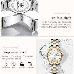 OLEVS 5563 -Stainless Steel Analog Wrist Watch For Women - Silver Gold White - Image 4