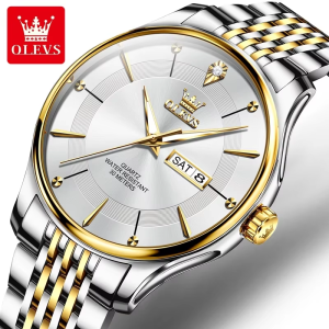 OLEVS 9908 Stainless Steel Men Watch Silver Gold White - Image 1