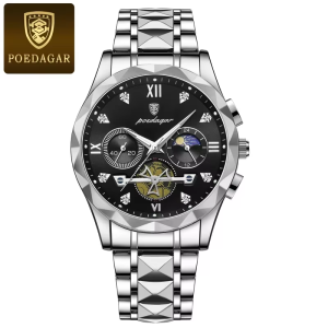 POEDAGAR 996 Original Chronograph Men's Wrist Watch Silver Black.