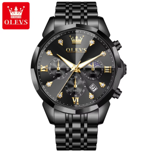 OLEVS 3670 Original Luxury Men's Waterproof Wristwatch Black. - Image 1