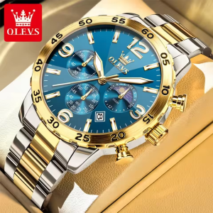 OLEVS 3678 Moon Phase Watches Waterproof Silver Gold Blue. - Image 1