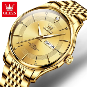 OLEVS 9908 Stainless Steel Men Watch Full Gold - Image 1