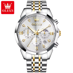 OLEVS 3670 Original Luxury Men's Waterproof Wristwatch Silver Gold White. - Image 1