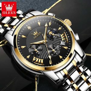 OLEVS 2892 Classic Fashion Chronograph WristWatch Waterproof Gold Black. - Image 4