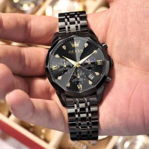 OLEVS 3670 Original Luxury Men's Waterproof Wristwatch Black. - Image 2