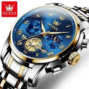 OLEVS 2859 Original Watch For Men Silver Gold Blue. - Image 4