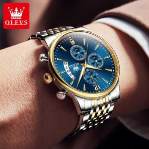 Olevs 2867 Watch For Male Stainless Steel Waterproof Silver Gold Blue. - Image 3