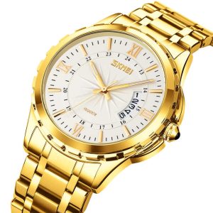 Skmei 9069 Men's Quartz Watch Gold White - Image 2