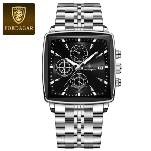 POEDAGAR 866 Square Luxury Quartz Watch Silver Black. - Image 1