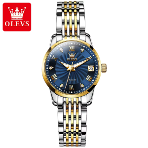 Olevs 6630 Waterproof Ladies Mechanical Watch Silver Gold Blue. - Image 3