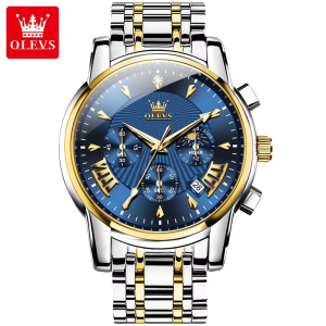 OLEVS 2892 Classic Fashion Chronograph WristWatch Waterproof Gold Blue. - Image 2