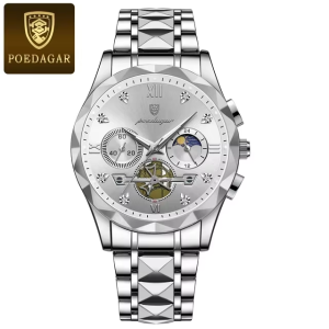 POEDAGAR 996 Original Chronograph Men's Wrist Watch Silver White. - Image 2