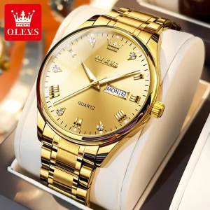 OLEVS 5563 -Stainless Steel Analog Wrist Watch For Male - Full Gold - Image 4
