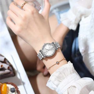Crrju 5011 for Women Diamond Case Stainless Steel Wrist Watche Silver White. - Image 2