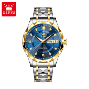 OLEVS 5609 Mens Watches Rhombus Design Stainless Steel Waterproof Silver Gold Blue. - Image 4