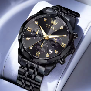OLEVS 3670 Original Luxury Men's Waterproof Wristwatch Black. - Image 3