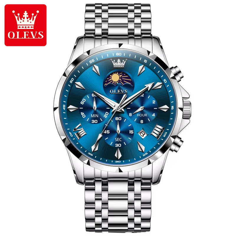 OLEVS 3653 Men Watch Silver Blue