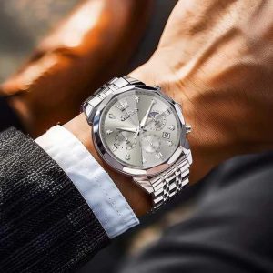 OLEVS 3670 Original Luxury Men's Waterproof Wristwatch Silver White. - Image 2
