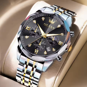 OLEVS 3670 Original Luxury Men's Waterproof Wristwatch Silver Gold Black. - Image 4