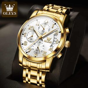 OLEVS 2879 Watch For Male Waterproof Gold White. - Image 4