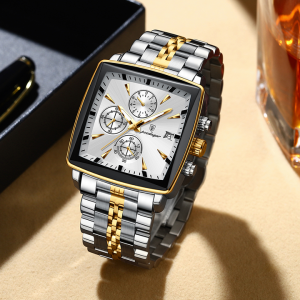 POEDAGAR 866 Square Luxury Quartz Watch Silver Gold White - Image 3