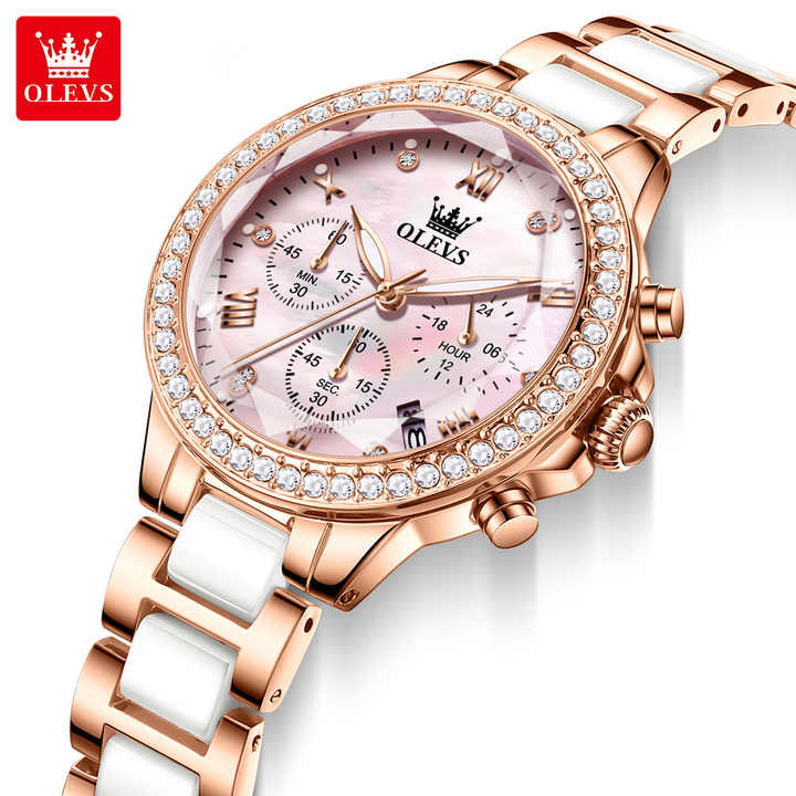 OLEVS 9999 Elegant Diamond Women's Watch Pink.