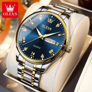 OLEVS 5563 -Stainless Steel Analog Wrist Watch For Male - Silver Gold Blue - Image 3