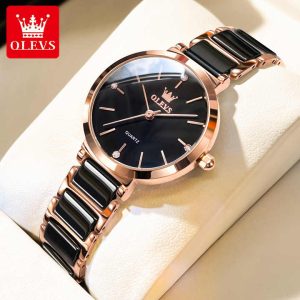 OLEVS 5877 New Fashion Ladies Ceramics Watch Black. - Image 2