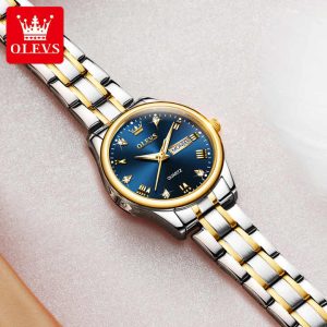 OLEVS 5563 -Stainless Steel Analog Wrist Watch For Women - Silver Gold Blue - Image 4
