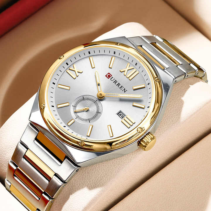 CURREN 8471 Fashion Casual Wrist Watch Silver Gold White.