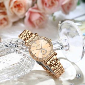 Crrju 5011 for Women Diamond Case Stainless Steel Wrist Watche Gold. - Image 3