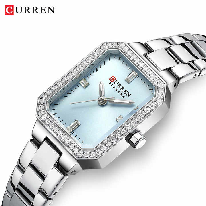 CURREN New Ladies Watch 9102 Classic Luxury Stainless Steel Bracelet Diamond Silver Blue.