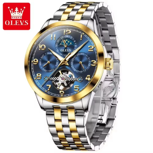 OLEVS 7018 Luxury Brand Men Mechanical & Automatic Wristwatches Silver Gold Blue. - Image 1