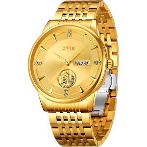 SKMEI 9309 Stainless Steel Strap Waterproof Men Watch Full Gold. - Image 3