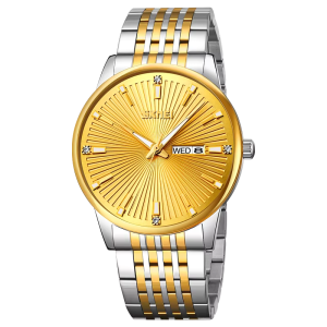 SKMEI 9323 Men's Fashion Quartz Watch 100% Waterproof Stainless Steel Wristwatch Silver Gold. - Image 3