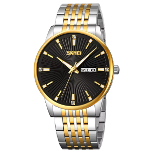 SKMEI 9323 Men's Fashion Quartz Watch 100% Waterproof Stainless Steel Wristwatch Silver Gold Black. - Image 1