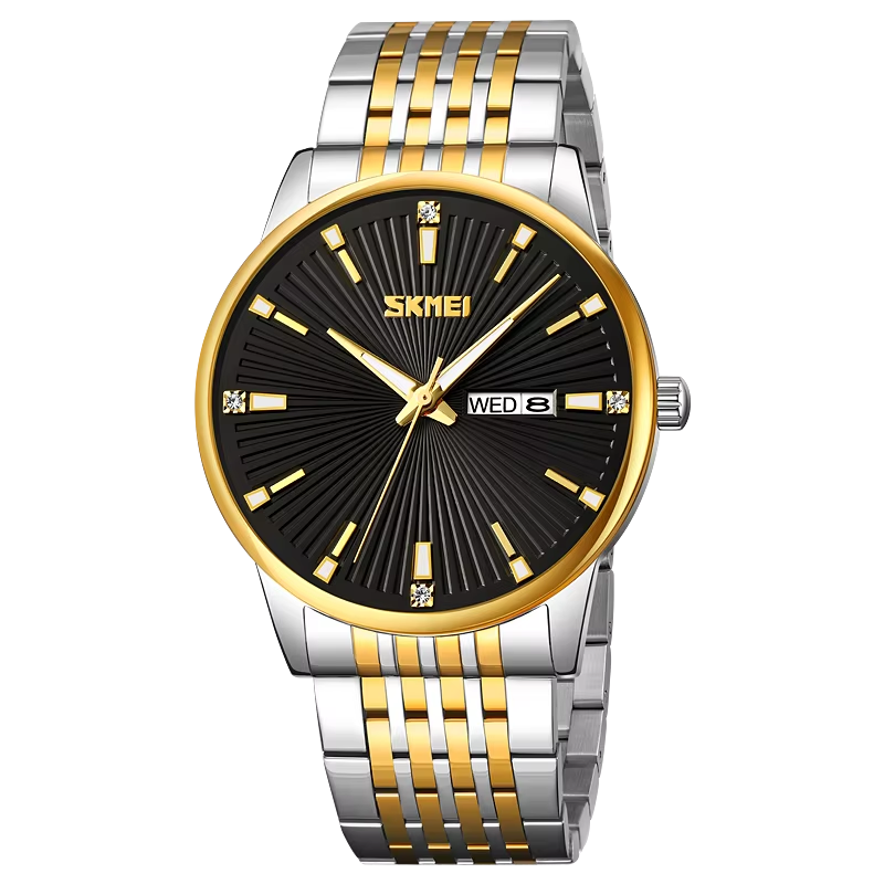 SKMEI 9323 Men's Fashion Quartz Watch 100% Waterproof Stainless Steel Wristwatch Silver Gold Black.