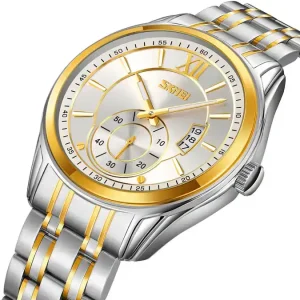 Skmei 9319 Stainless Steel Men Elegance & 100% Waterproof Watches Silver Gold White. - Image 1